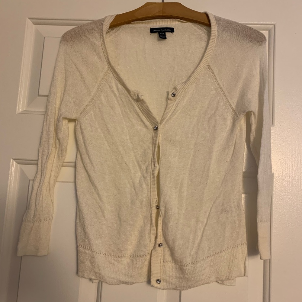 Cream cardigan with rhinestone buttons